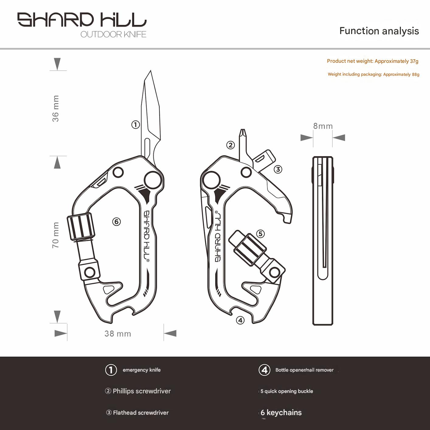Multifunctional Carabiner Keychain