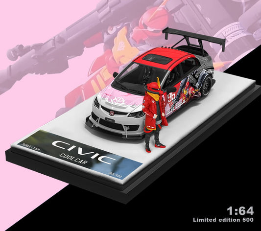 1:64 Honda Civic Explosive Mecha Alloy Car Model With Doll
