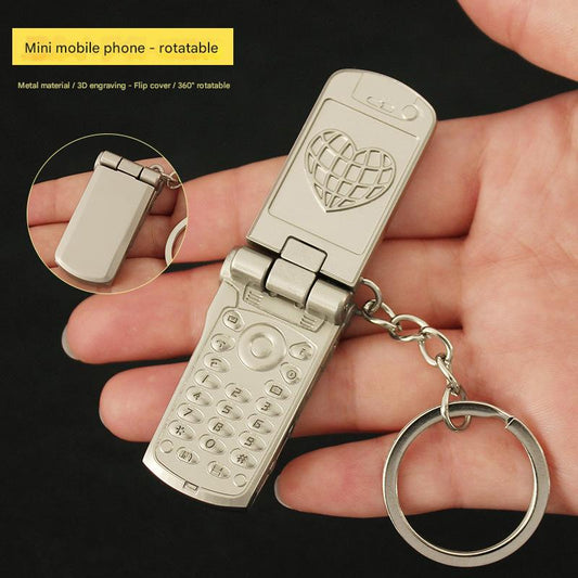Mini Mobile Phone Flip-Top Rotating Keychain