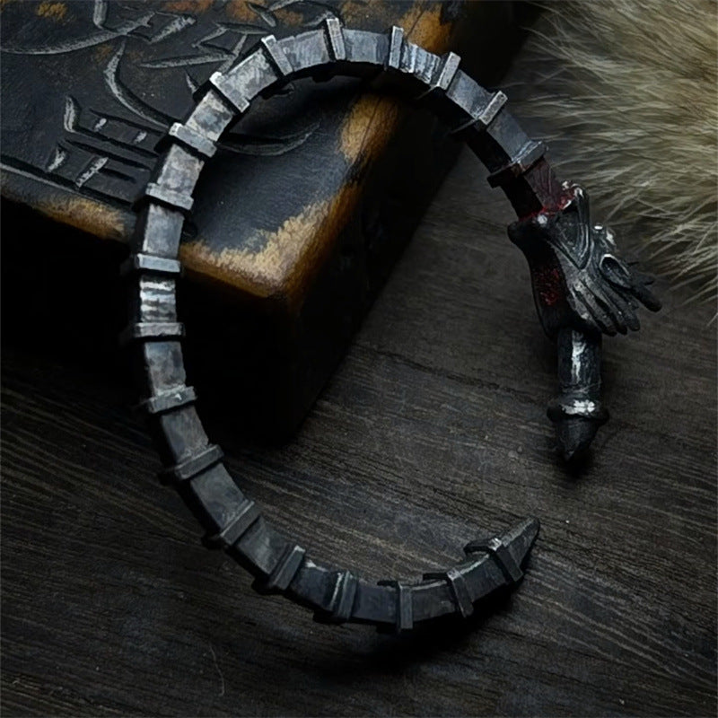 Retro Engraved Lei Zu Fa Whip Open Bracelet