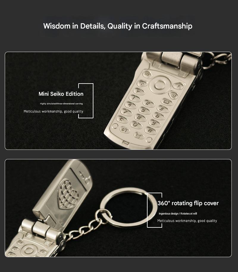 Mini Mobile Phone Flip-Top Rotating Keychain