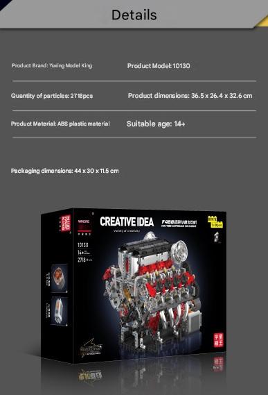 Yuxing 10130 F488 Supercar V8 Engine Building Blocks Set