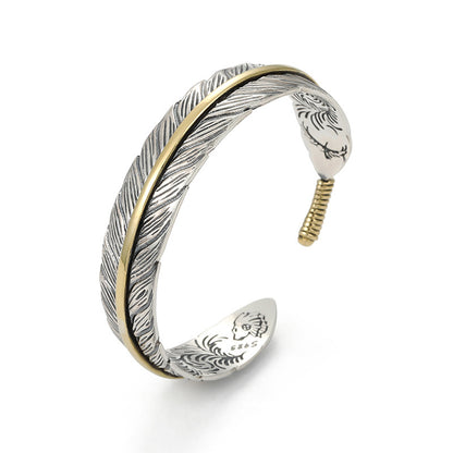 Retro Tang Grass Feather Open Bracelet
