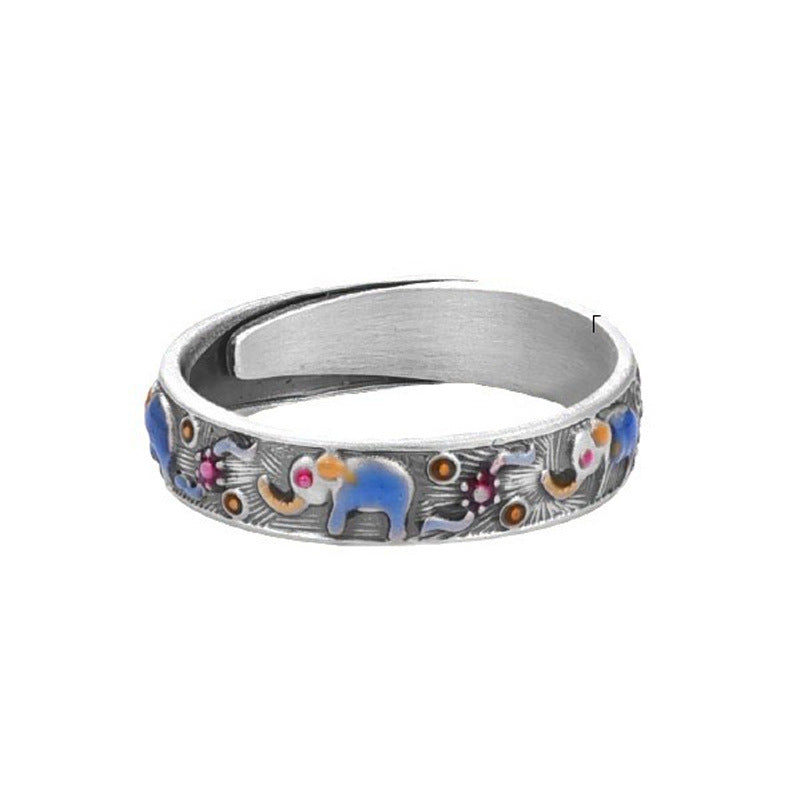 Retro Enamel Elephant Ring