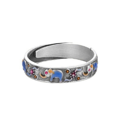 Retro Enamel Elephant Ring