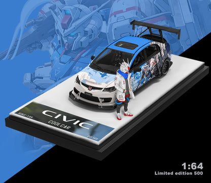 1:64 Honda Civic Explosive Mecha Alloy Car Model With Doll