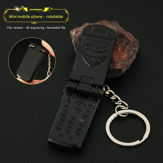 Mini Mobile Phone Flip-Top Rotating Keychain