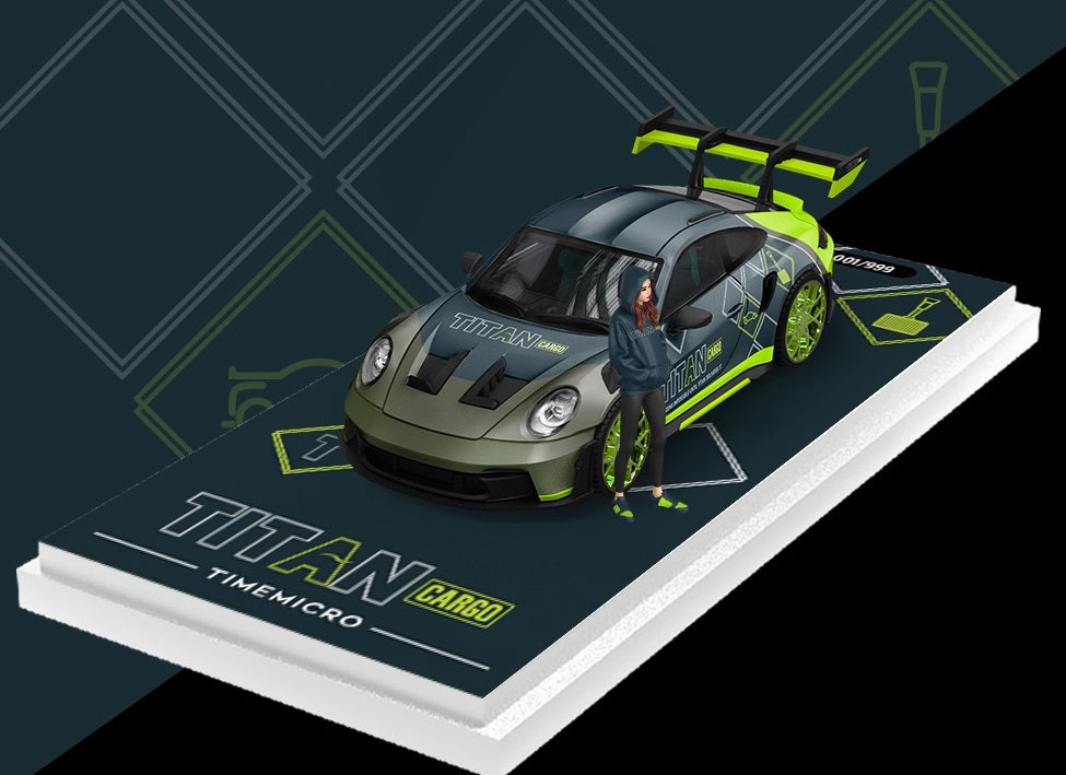 1:64 Porsche 992 GT3 RS TITAN  Alloy Car Model With Doll