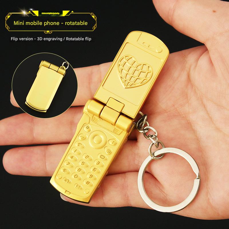 Mini Mobile Phone Flip-Top Rotating Keychain
