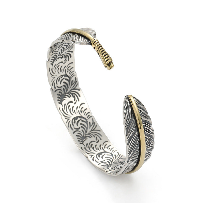Retro Tang Grass Feather Open Bracelet