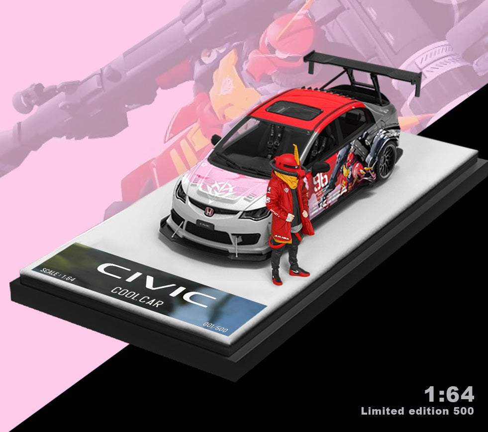 1:64 Honda Civic Explosive Mecha Alloy Car Model With Doll