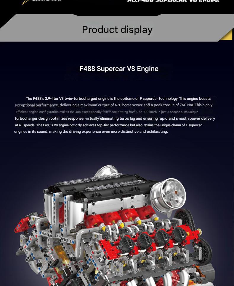 Yuxing 10130 F488 Supercar V8 Engine Building Blocks Set