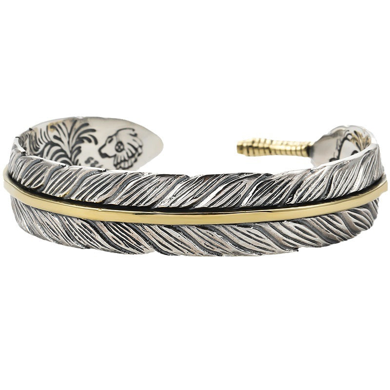 Retro Tang Grass Feather Open Bracelet