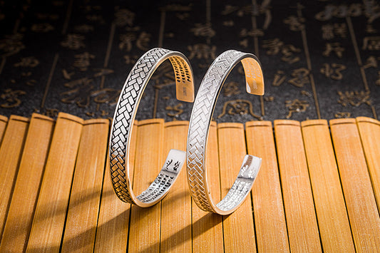 Vintage Woven Heart Sutra Open Bracelet