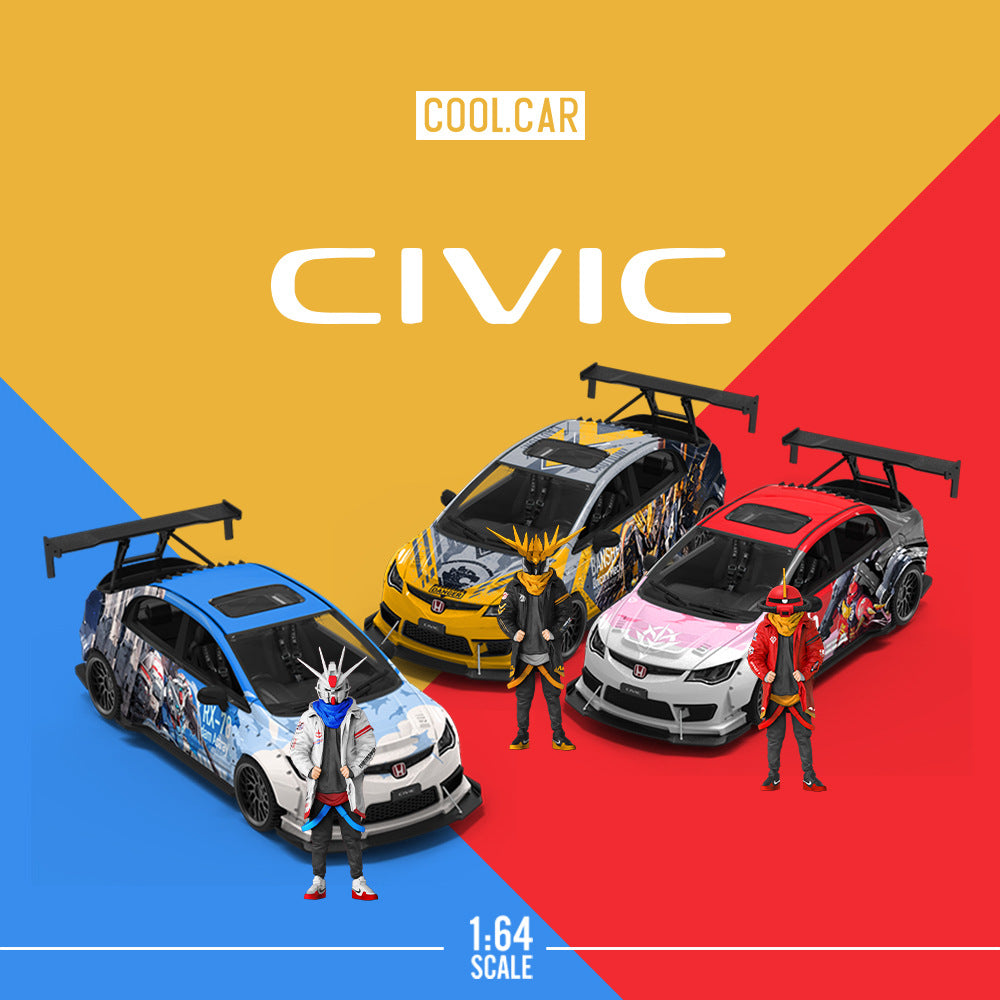 1:64 Honda Civic Explosive Mecha Alloy Car Model With Doll