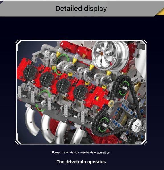 Yuxing 10130 F488 Supercar V8 Engine Building Blocks Set