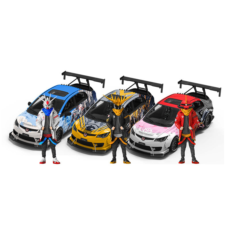 1:64 Honda Civic Explosive Mecha Alloy Car Model With Doll