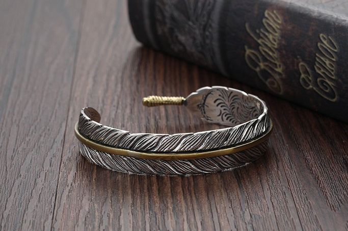 Retro Tang Grass Feather Open Bracelet