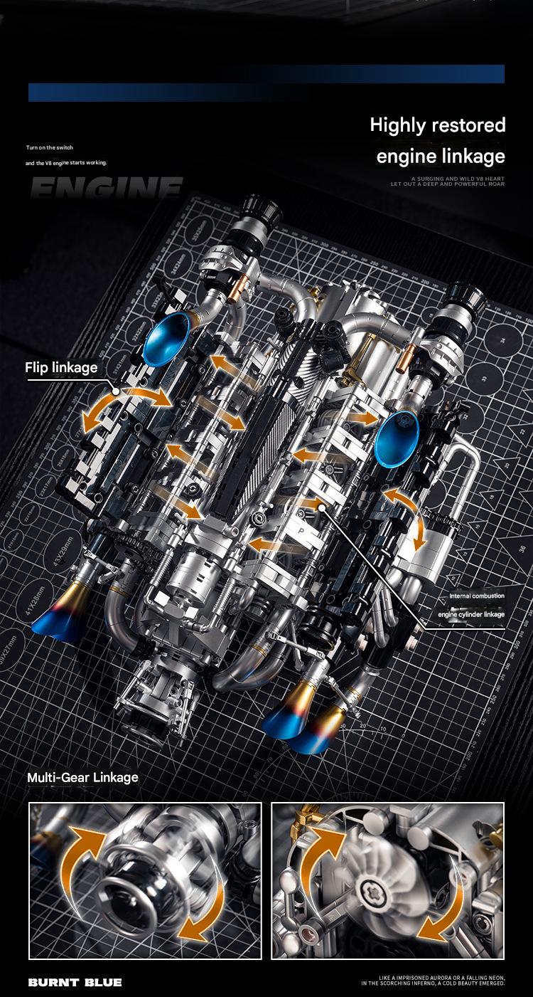 Y15002 V8  Car Engine Building Blocks Set