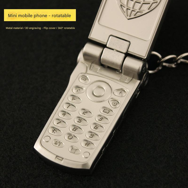 Mini Mobile Phone Flip-Top Rotating Keychain