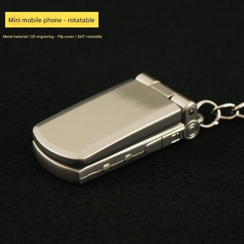 Mini Mobile Phone Flip-Top Rotating Keychain
