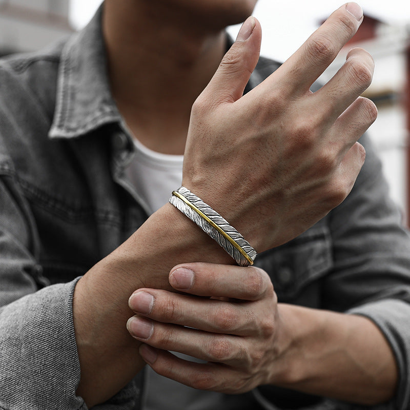 Retro Tang Grass Feather Open Bracelet