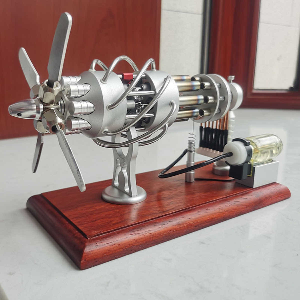 Miniature Jet Engine Model with Wooden Base