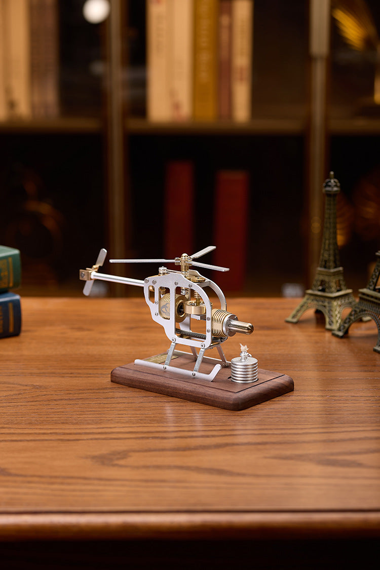 Mini Stirling Engine Helicopter Model Heat-Powered Mechanical Toy