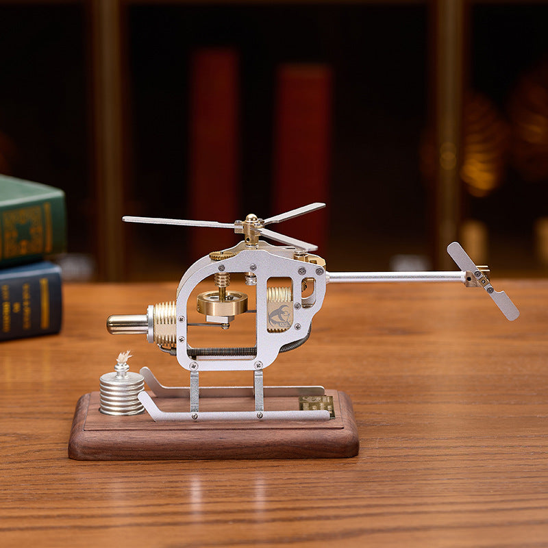 Mini Stirling Engine Helicopter Model Heat-Powered Mechanical Toy