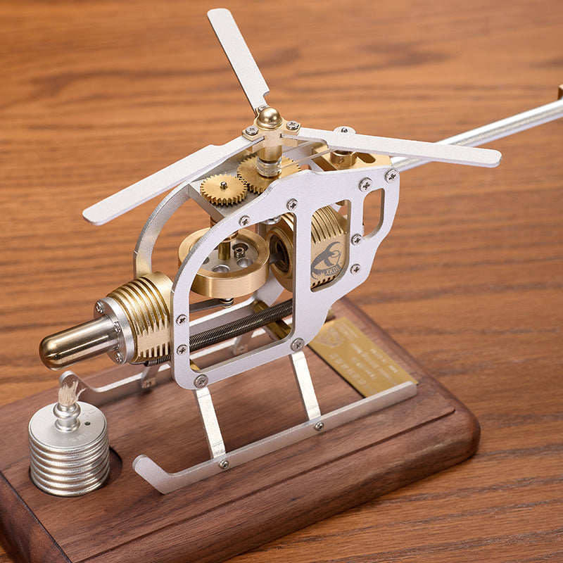 Mini Stirling Engine Helicopter Model Heat-Powered Mechanical Toy