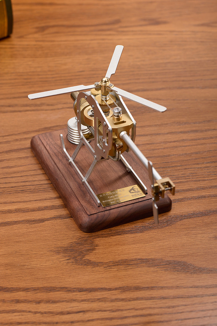 Mini Stirling Engine Helicopter Model Heat-Powered Mechanical Toy